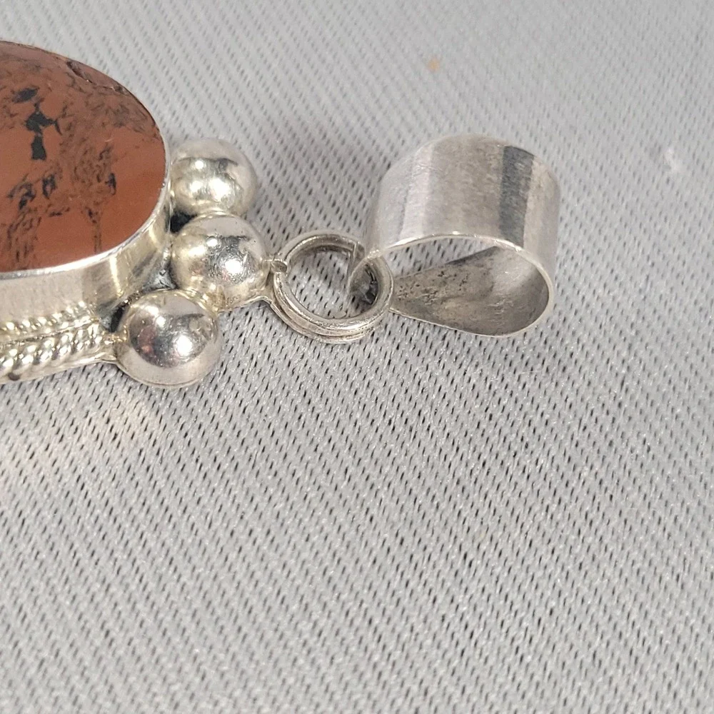 Taxco Sterling Silver Mahogany Obsidian Pendant Women Brown 925 Mexico TB-167